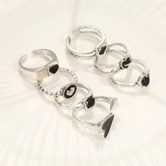 For Women Hip-Hop Alloy Rings Set Of 7 Pieces In Dyed Black Featuring Asymmetrical Design 2