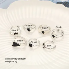 For Women Hip-Hop Alloy Rings Set Of 7 Pieces In Dyed Black Featuring Asymmetrical Design 3