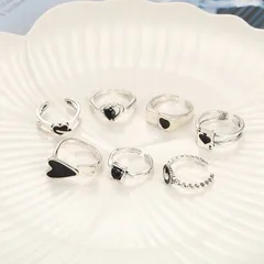 For Women Hip-Hop Alloy Rings Set Of 7 Pieces In Dyed Black Featuring Asymmetrical Design 4