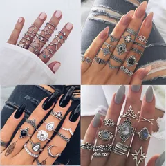 Hip-Hop Alloy Rings For Women, 1 Set Featuring Electroplated Design With Printing Pattern