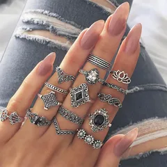Hip-Hop Alloy Rings For Women, 1 Set Featuring Electroplated Design With Printing Pattern 2