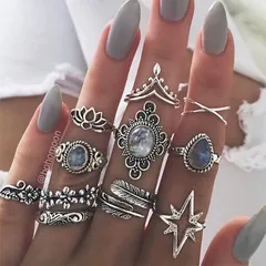 Hip-Hop Alloy Rings For Women, 1 Set Featuring Electroplated Design With Printing Pattern 3