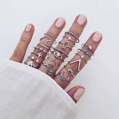 Hip-Hop Alloy Rings For Women, 1 Set Featuring Electroplated Design With Printing Pattern 5