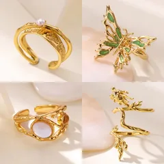 Wholesale Jewelry IG Style Geometric Butterfly Dragon Copper Asymmetrical Enamel Open Rings