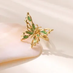 Wholesale Jewelry IG Style Geometric Butterfly Dragon Copper Asymmetrical Enamel Open Rings 3
