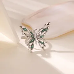 Wholesale Jewelry IG Style Geometric Butterfly Dragon Copper Asymmetrical Enamel Open Rings 4
