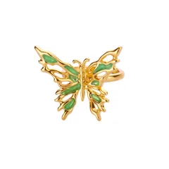 Wholesale Jewelry IG Style Geometric Butterfly Dragon Copper Asymmetrical Enamel Open Rings 5