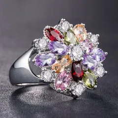 Modern Style Women’s Metal Ring For Flowers Featuring Electroplated Finish With Artificial Gemstones, 1 Piece