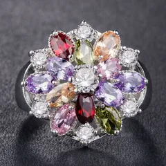 Modern Style Women’s Metal Ring For Flowers Featuring Electroplated Finish With Artificial Gemstones, 1 Piece 2