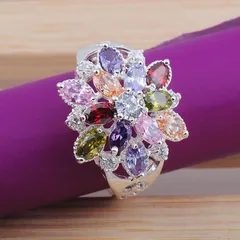 Modern Style Women’s Metal Ring For Flowers Featuring Electroplated Finish With Artificial Gemstones, 1 Piece 3