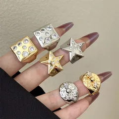 Pentagram Wide Band Ring For Women In Gold Featuring Real Gold Plated Electroplated Copper Alloy With Zircon Inlay