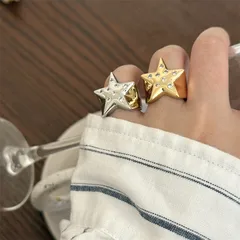 Pentagram Wide Band Ring For Women In Gold Featuring Real Gold Plated Electroplated Copper Alloy With Zircon Inlay 3