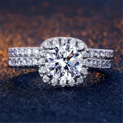 Wish  New Square Inlaid Zircon Two-piece Ring  Women's Jewelry Couple Ring 2
