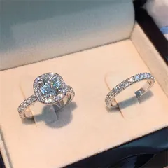Wish  New Square Inlaid Zircon Two-piece Ring  Women's Jewelry Couple Ring 3