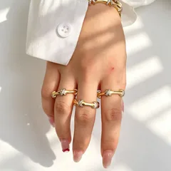 Crossover Rings For Women 2 Pieces Set Featuring Multicolor Rhinestones In Copper With Electroplated Finish 3