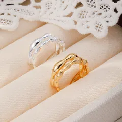 Double Ring For Women Open Rings Made Of Copper Alloy With 18K Gold Plated Coating 0.03µm-0.05µm