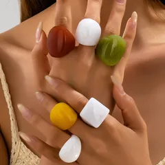 For Women 6 Pieces Exaggerated Irregular Acrylic Rings Featuring Three-Dimensional Craftsmanship