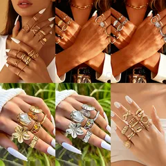 For Women Exaggerated Irregular Rings Set In Multicolor Metal Featuring Electroplated Craftsmanship