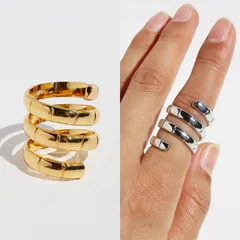 For Women Gold Geometric Ring 1 Piece Brass 24K Real Gold Plated With 0.05µm-0.08µm Thick Coating 2