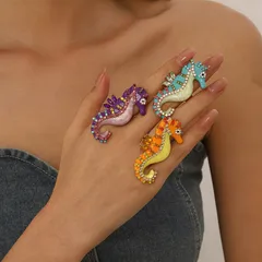 For Women Marine Style Animal Ring With Golden Plated 0.03µm-0.05µm Thickness And Rhinestones, 1 PCS Package
