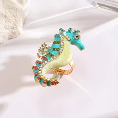 For Women Marine Style Animal Ring With Golden Plated 0.03µm-0.05µm Thickness And Rhinestones, 1 PCS Package 2