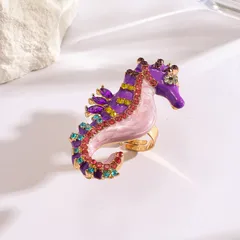 For Women Marine Style Animal Ring With Golden Plated 0.03µm-0.05µm Thickness And Rhinestones, 1 PCS Package 4