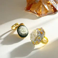 For Women Polished Irregular Adjustable Copper Ring With 18K Real Gold Plated Coating Thickness 0.03µm Featuring Ceramic Inlay 2