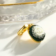 For Women Polished Irregular Adjustable Copper Ring With 18K Real Gold Plated Coating Thickness 0.03µm Featuring Ceramic Inlay 3