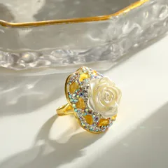 For Women Polished Irregular Adjustable Copper Ring With 18K Real Gold Plated Coating Thickness 0.03µm Featuring Ceramic Inlay 4