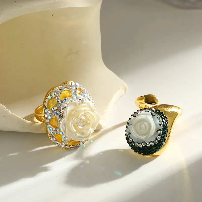 For Women Polished Irregular Adjustable Copper Ring With 18K Real Gold Plated Coating Thickness 0.03µm Featuring Ceramic Inlay 5