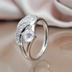 Angel For Women Silver Alloy Ring Featuring Zircon Inlay, Elegant And Stylish Jewelry Accessory 2