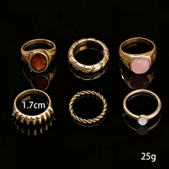 For Women Simple Style Multicolor Wave Rings, 6 Pieces Metal Rings With Electroplated Finish 4