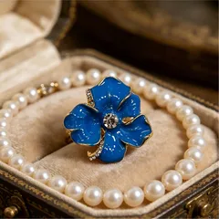 Flowers For Women Tropical Style Ring, Golden Plated With 0.03µm-0.05µm Thickness And Rhinestone Inlay, 1 PCS/Package 3
