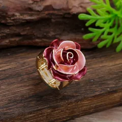 Rose For Women Zinc Alloy Rings In Rose Red Featuring Enamel Craftsmanship 3