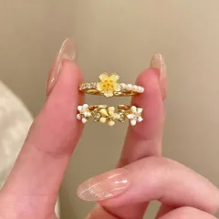 Women’s Alloy Rings With Electroplated Gold Finish And 0.03µm Coating Thickness Featuring Enamel Craftsmanship For Flowers 3