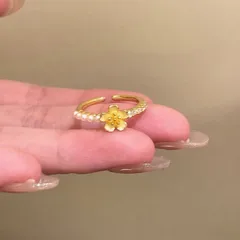 Women’s Alloy Rings With Electroplated Gold Finish And 0.03µm Coating Thickness Featuring Enamel Craftsmanship For Flowers 4