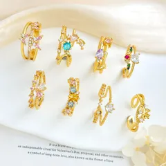 Women’s Band Ring With Flowers Pattern In Bezel Setting, Copper Material With Real Gold Plated Finish And Zircon Inlay