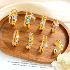 Women’s Band Ring With Flowers Pattern In Bezel Setting, Copper Material With Real Gold Plated Finish And Zircon Inlay 2
