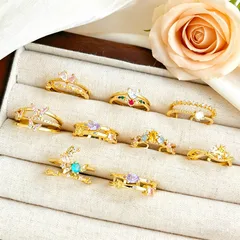 Women’s Band Ring With Flowers Pattern In Bezel Setting, Copper Material With Real Gold Plated Finish And Zircon Inlay 3
