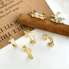 Women’s Band Ring With Flowers Pattern In Bezel Setting, Copper Material With Real Gold Plated Finish And Zircon Inlay 4