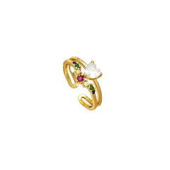 Women’s Band Ring With Flowers Pattern In Bezel Setting, Copper Material With Real Gold Plated Finish And Zircon Inlay 5