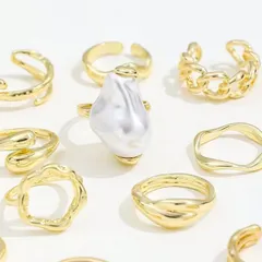 For Women 12 Pieces Baroque Style Irregular Open Rings In Gold Alloy With Electroplated Finish 5