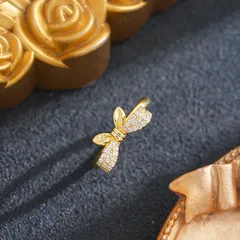 Women's Bow Tie Ring In Titanium Steel With 18K Real Gold Plated PVD Coating And Zircon Inlay 3
