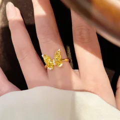 Women’s Butterfly Open Ring In Gold Electroplated Copper With Zircon Inlay 2
