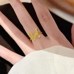 Women’s Butterfly Open Ring In Gold Electroplated Copper With Zircon Inlay 3