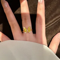 Women’s Butterfly Open Ring In Gold Electroplated Copper With Zircon Inlay 4