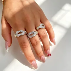 Women’s Copper Knot Open Ring With Electroplated Finish And Zircon Bezel Setting 2