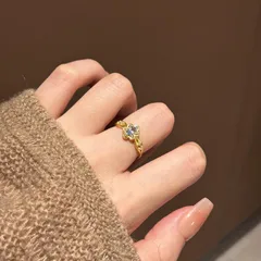 Women’s Copper Open Ring With Blue Zircon Inlay Featuring A Flower Pattern, Perfect For Summer 4