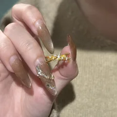 Women’s Crossover Rings In Copper With Electroplated Gold Plating And Rhinestone Inlay, Simple Style