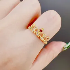 Women’s Crown Open Ring In Copper With Electroplated Gold Plating, Simple Style, Available In Red